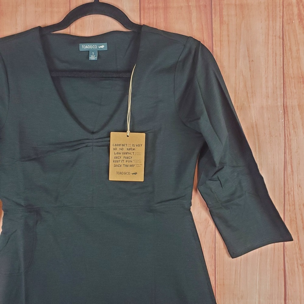Toad & Co Rosalinda Fit & Flare Dress Women S Black Tencel V Neck - Picture 5 of 10